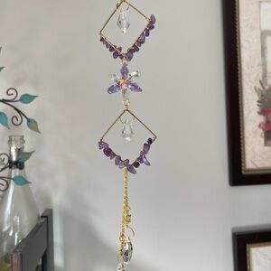 Purple amethyst, gold toned suncatcher